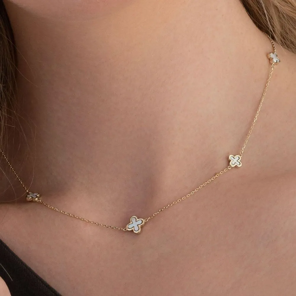 9ct Gold Mother of Pearl Four Leaf Clover Necklace