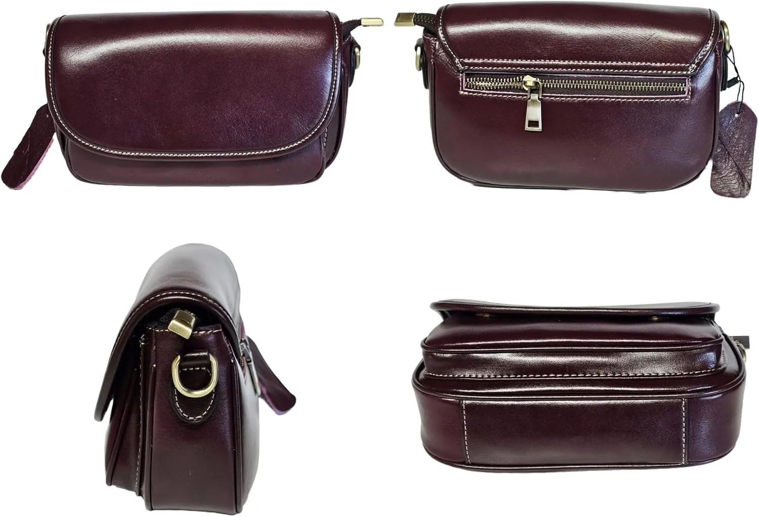9" Women Genuine Cow Real Leather Crossbody Bag Purse with 2 Adjutable Shoulder Straps