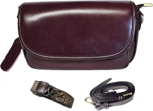 9" Women Genuine Cow Real Leather Crossbody Bag Purse with 2 Adjutable Shoulder Straps