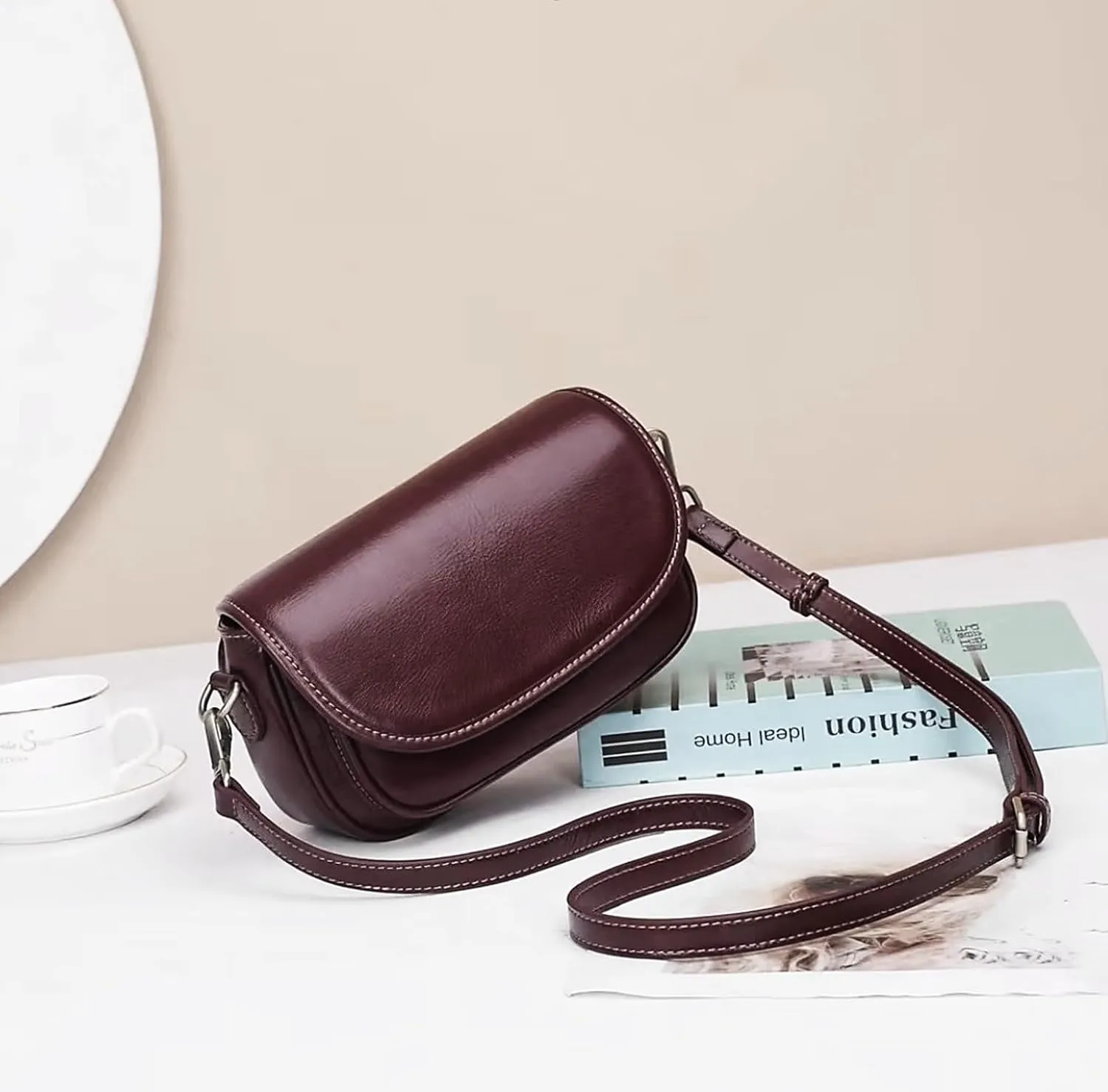 9" Women Genuine Cow Real Leather Crossbody Bag Purse with 2 Adjutable Shoulder Straps