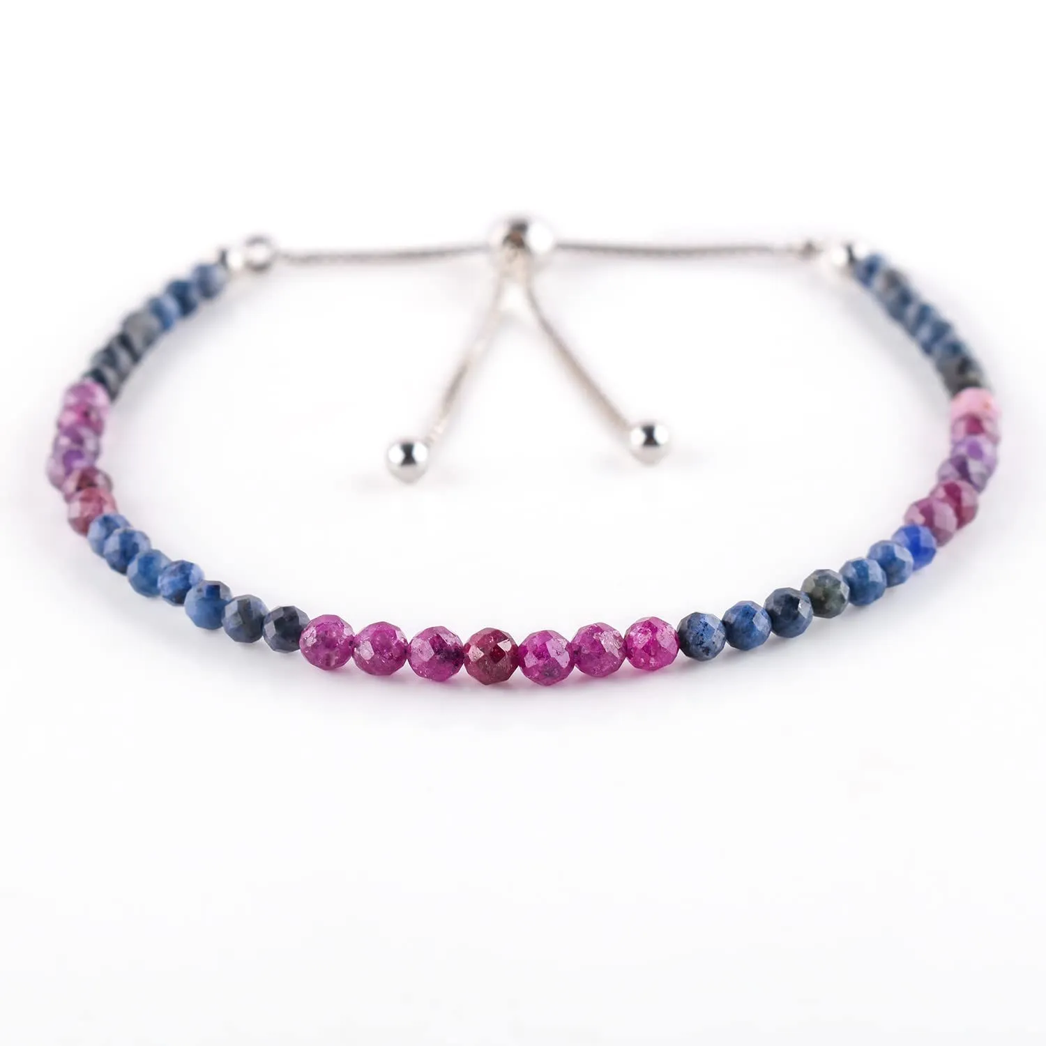 AA  Natural Ruby & Blue Sapphire Gemstone Bolo Bracelet, Minimalist Jewelry, Rhodium Plated, 925 Sterling Silver, Adjustable Slider, Chakra Crystals, Women Jewelry, Valentine Gift, 10"