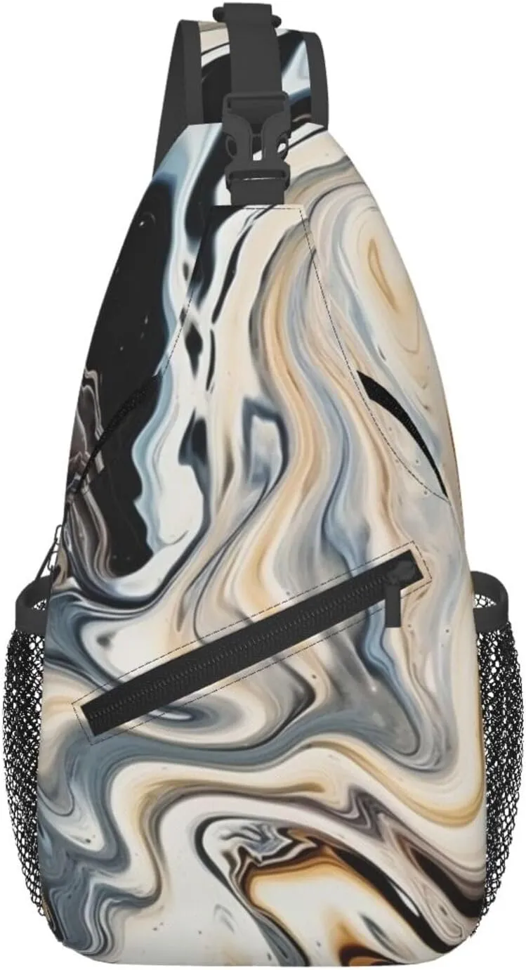 Abstract Marble Ink Texture Sling Backpack Cross Chest Bag Travel Crossbody Bags for Men Women Fashion Daypack