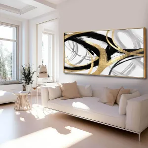 Abstract Wall Art Pictures for Living Room Gold Wall Decor Line Art for Bedroom Kitchen Home Office Decoration Framed Art 24"x48"