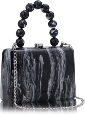 Acrylic Purses Evening Clutch Bag Marbling Handbags for Women Cross Body Bag with Pearl Chain Formal Wedding Prom Party