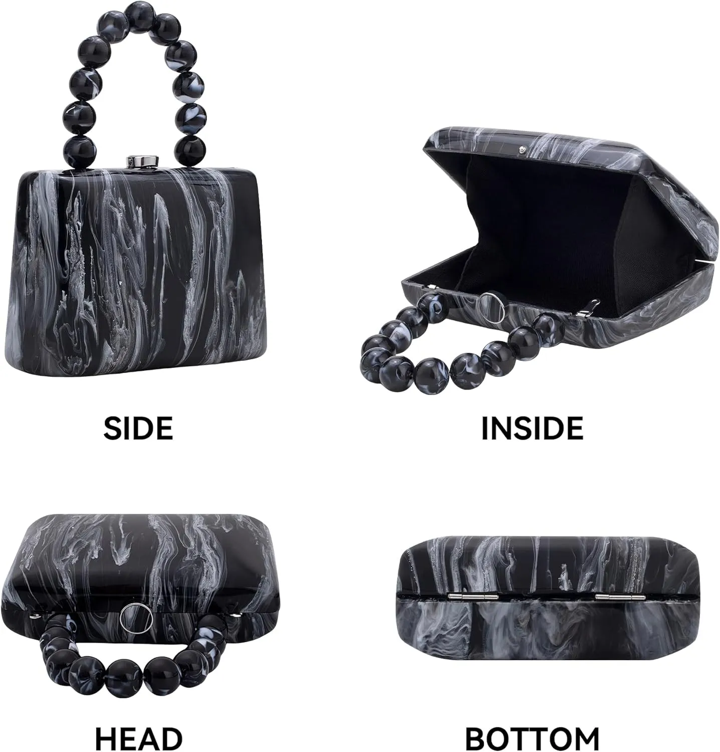 Acrylic Purses Evening Clutch Bag Marbling Handbags for Women Cross Body Bag with Pearl Chain Formal Wedding Prom Party