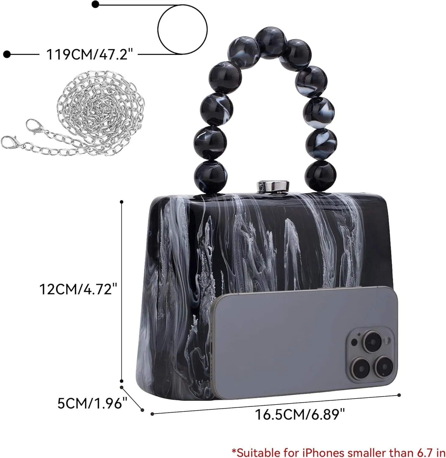 Acrylic Purses Evening Clutch Bag Marbling Handbags for Women Cross Body Bag with Pearl Chain Formal Wedding Prom Party
