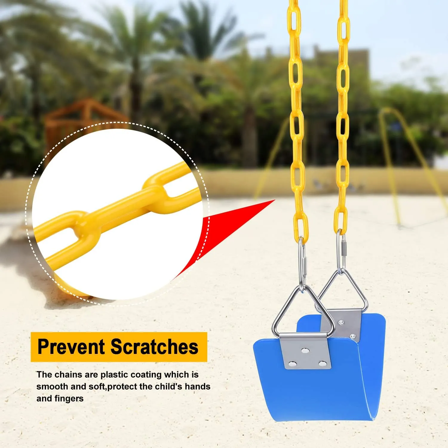 AGPTEK Swing Set, Seat with 66 Inch Anti-Rust Chains Thermoplastic Coated, Support 250lb, Cushion Accessories Replacement with Snap Hooks for Outdoors, Playground, Jungle & Gym - Blue