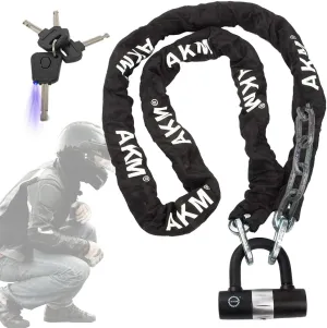 AKM Motorcycle Lock 6.56ft/200cmx10mm Thick Anti-Theft Heavy Duty Chain Locks with 4 Keys Security 16mm U Lock Disc Lock,Super Long Durable Bike Chain Lock for Motorcycles,Containers,Trailers