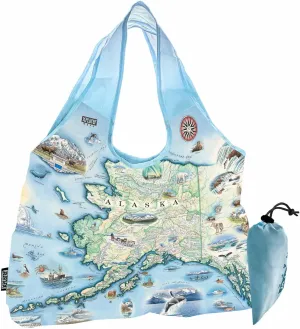 Alaska State Map Pouch Tote with Handles – Reusable & Eco-Friendly Grocery Shopping Bag, Foldable & Washable Nylon, Heavy-Duty & Compact, 18"x25"