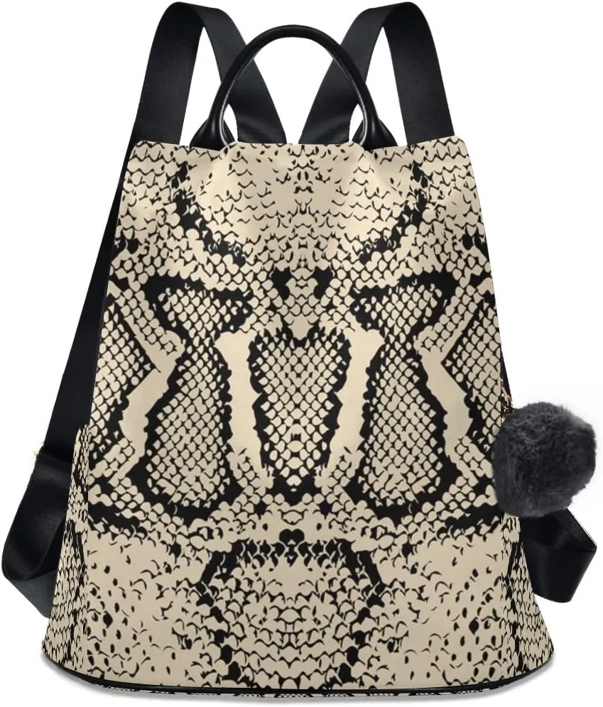 ALAZA Black White Snake Skin Animal Print Backpack Purse for Women Anti Theft Fashion Back Pack Shoulder Bag