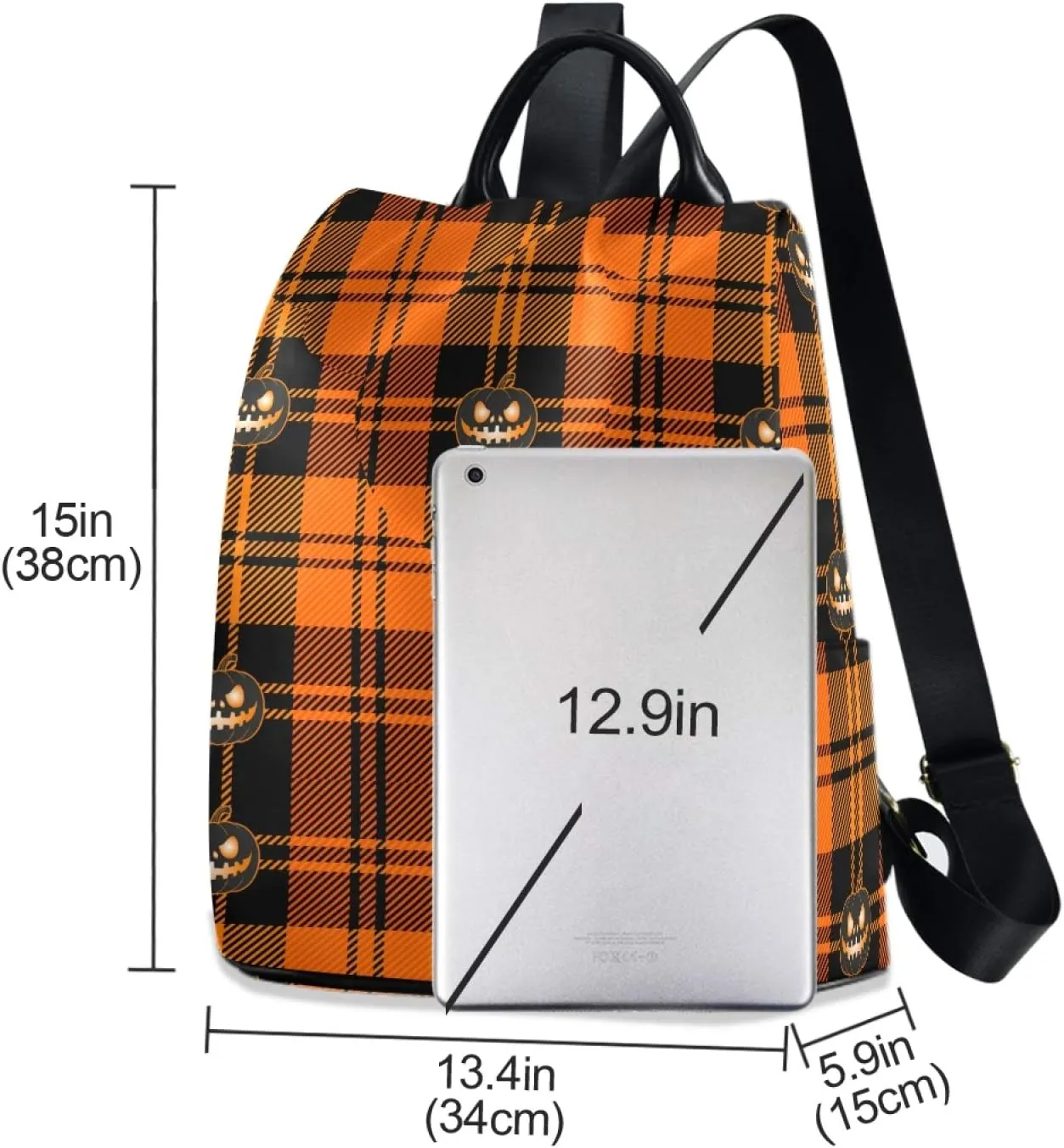 ALAZA Halloween Pumpkin Orange Tartan Buffalo Plaid Backpack Purse for Women Anti Theft Fashion Back Pack Shoulder Bag