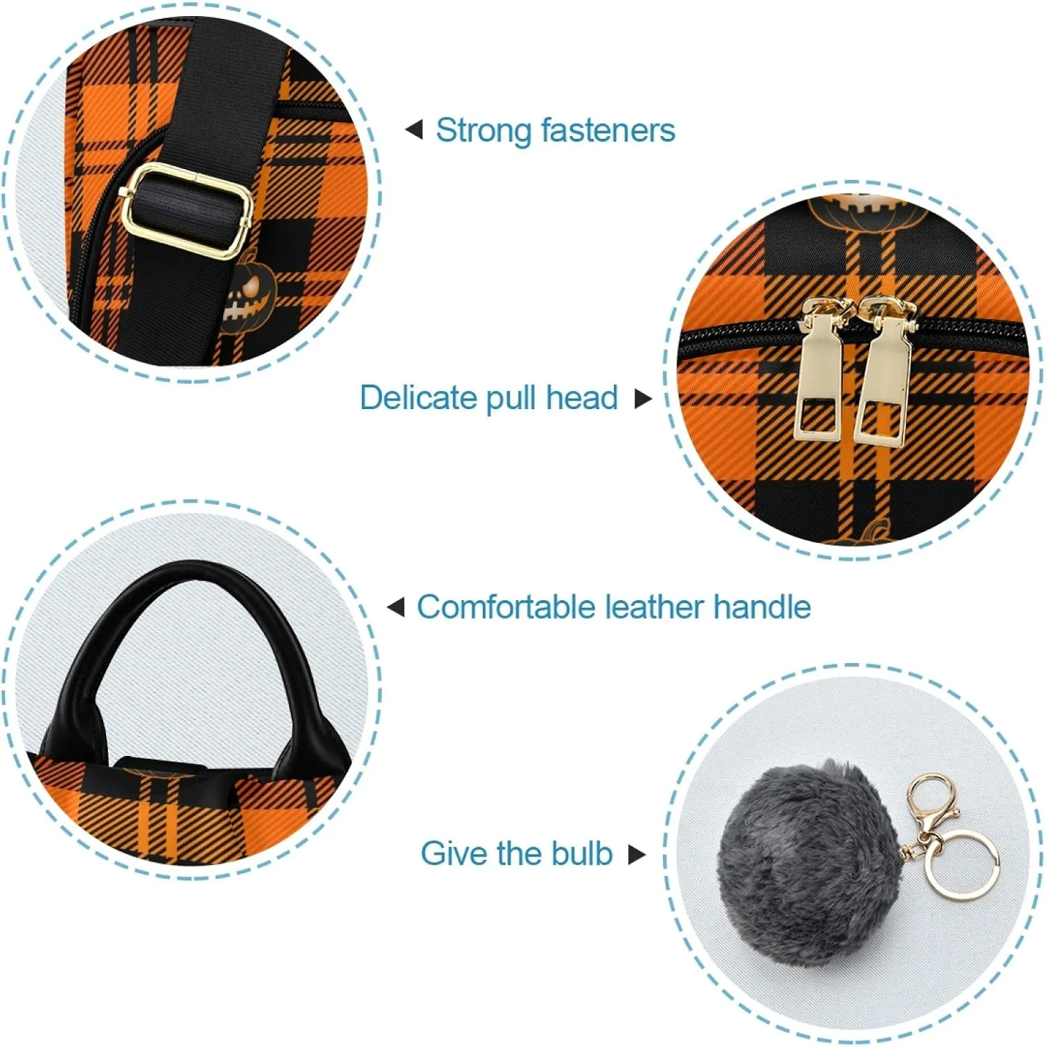 ALAZA Halloween Pumpkin Orange Tartan Buffalo Plaid Backpack Purse for Women Anti Theft Fashion Back Pack Shoulder Bag