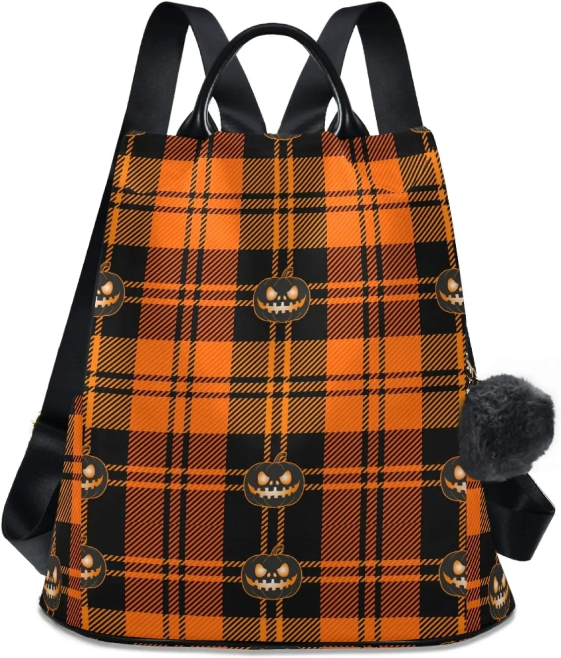 ALAZA Halloween Pumpkin Orange Tartan Buffalo Plaid Backpack Purse for Women Anti Theft Fashion Back Pack Shoulder Bag