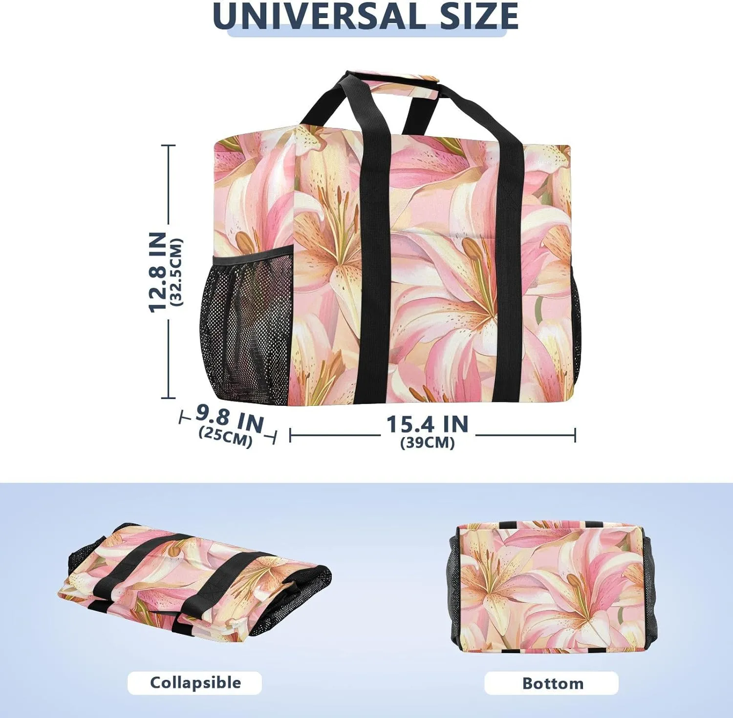 ALAZA Hand Drawn Cute Chic Lily Floral Flower Waterproof Beach Tote Bags