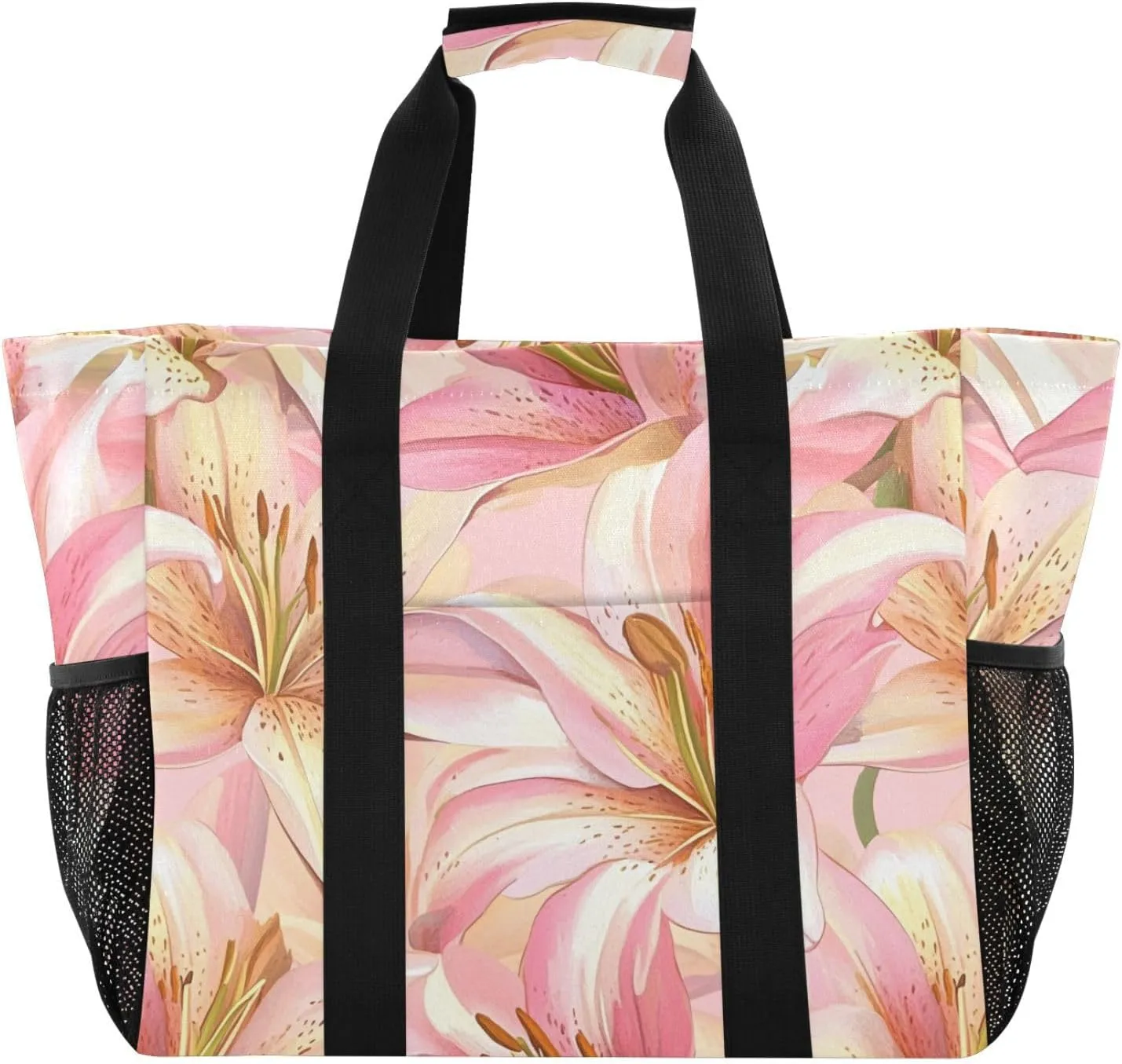 ALAZA Hand Drawn Cute Chic Lily Floral Flower Waterproof Beach Tote Bags