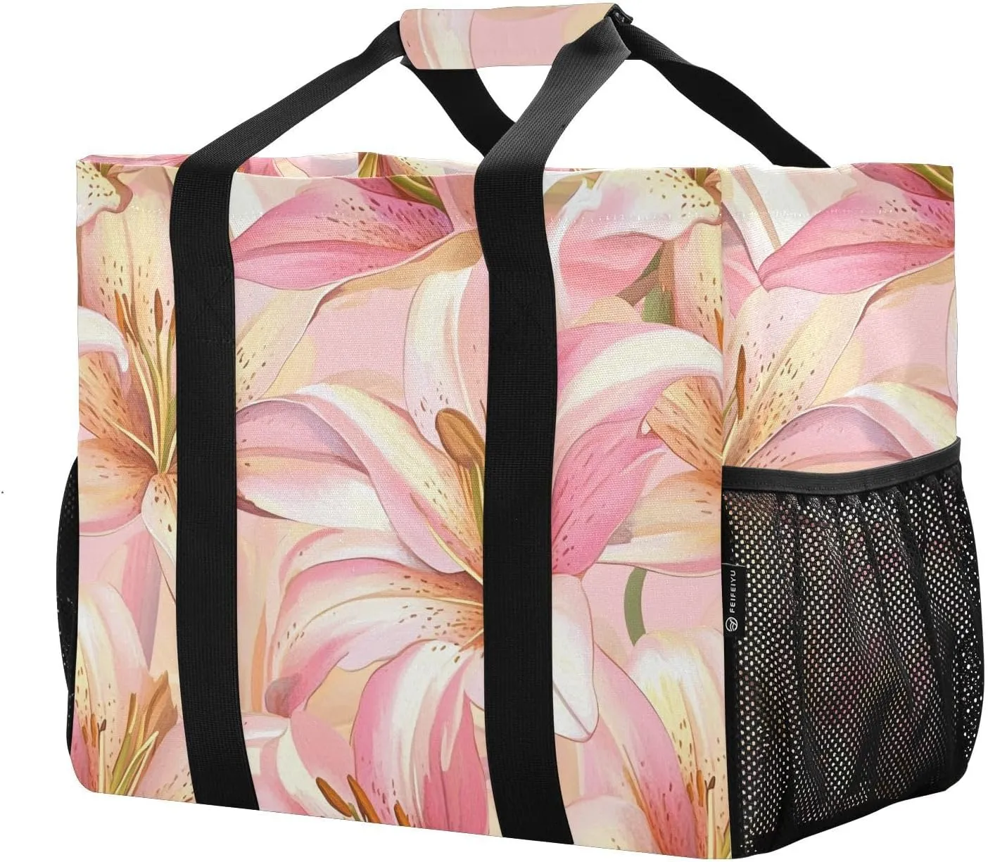 ALAZA Hand Drawn Cute Chic Lily Floral Flower Waterproof Beach Tote Bags