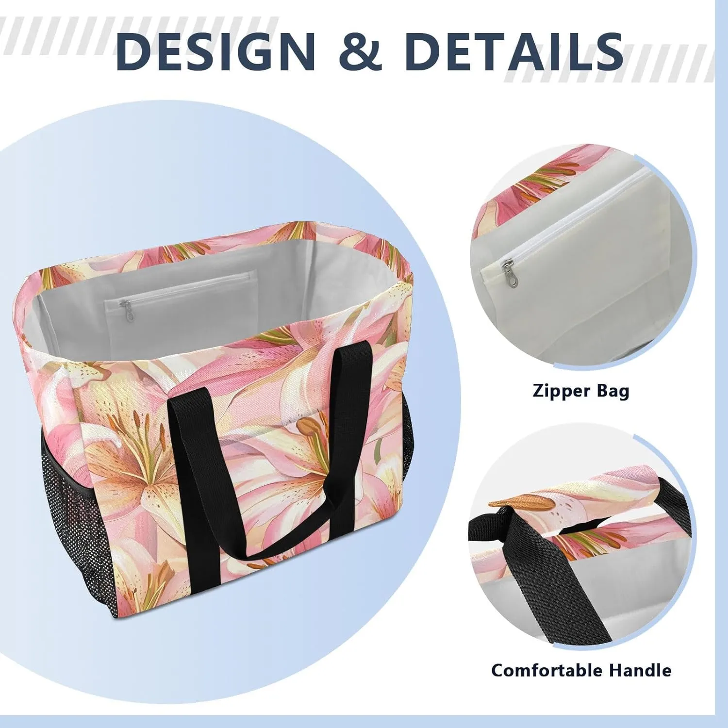 ALAZA Hand Drawn Cute Chic Lily Floral Flower Waterproof Beach Tote Bags