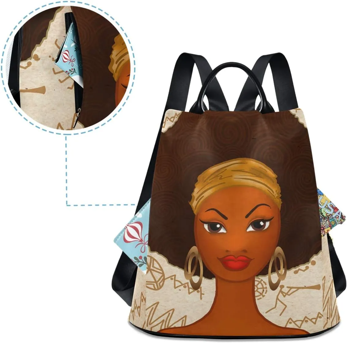 ALAZA Portrait of African American Black Woman Backpack Purse for Women Anti Theft Fashion Back Pack Shoulder Bag