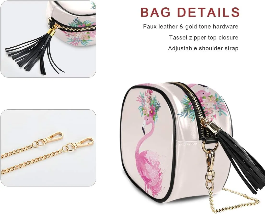 ALAZA PU Leather Small Crossbody Bag Purse Wallet Hand Drawn Pink Flamingo Flower Cell Phone Bags with Adjustable Chain Strap & Multi Pocket