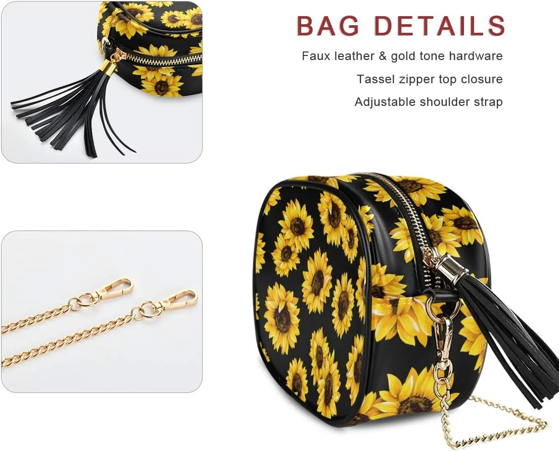 ALAZA PU Leather Small Crossbody Bag Purse Wallet Sunflower Print Floral Balck Cell Phone Bags with Adjustable Chain Strap & Multi Pocket