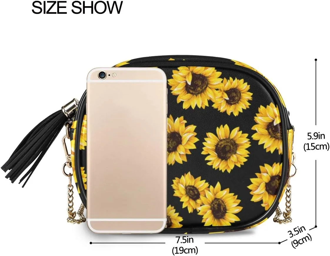 ALAZA PU Leather Small Crossbody Bag Purse Wallet Sunflower Print Floral Balck Cell Phone Bags with Adjustable Chain Strap & Multi Pocket