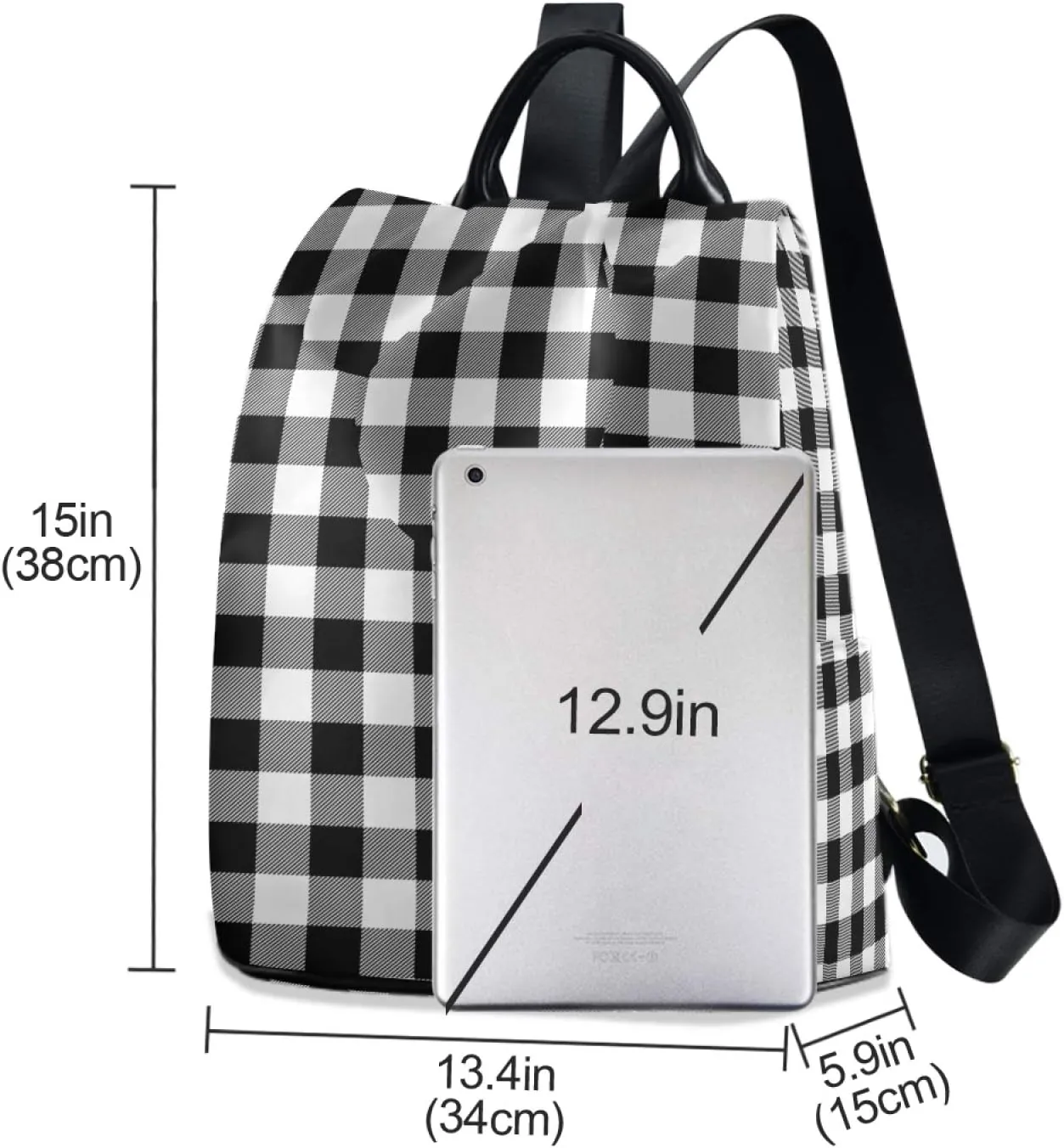 ALAZA Retro Black White Buffalo Plaid Backpack Purse for Women Anti Theft Fashion Back Pack Shoulder Bag