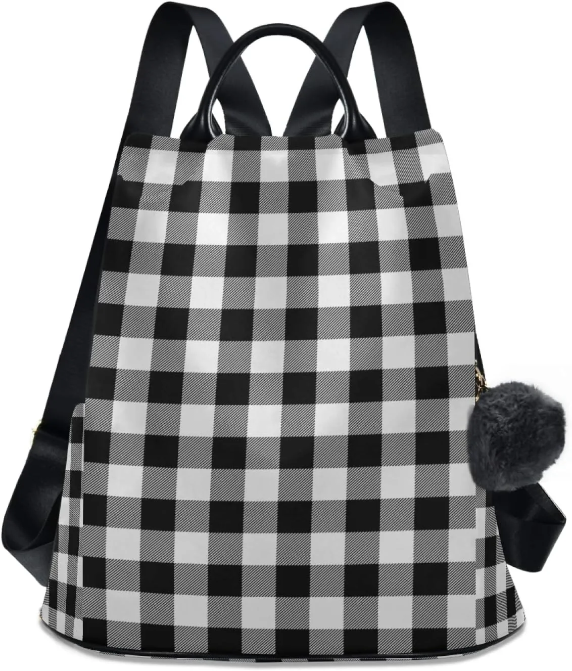 ALAZA Retro Black White Buffalo Plaid Backpack Purse for Women Anti Theft Fashion Back Pack Shoulder Bag