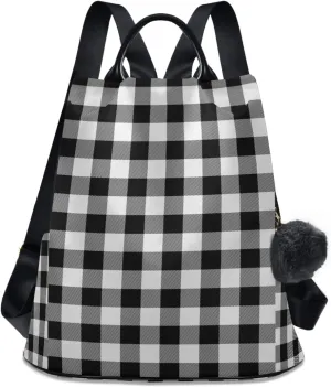 ALAZA Retro Black White Buffalo Plaid Backpack Purse for Women Anti Theft Fashion Back Pack Shoulder Bag