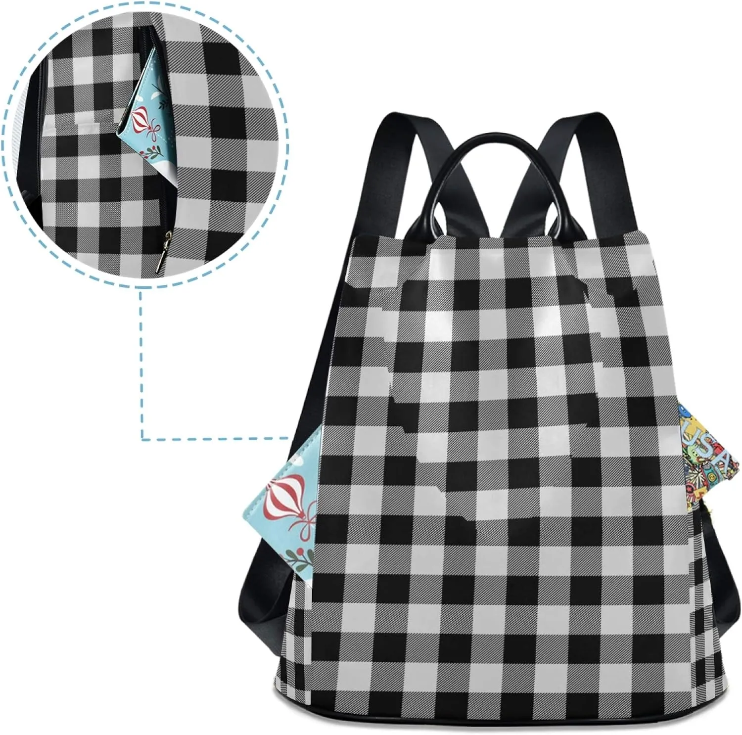 ALAZA Retro Black White Buffalo Plaid Backpack Purse for Women Anti Theft Fashion Back Pack Shoulder Bag