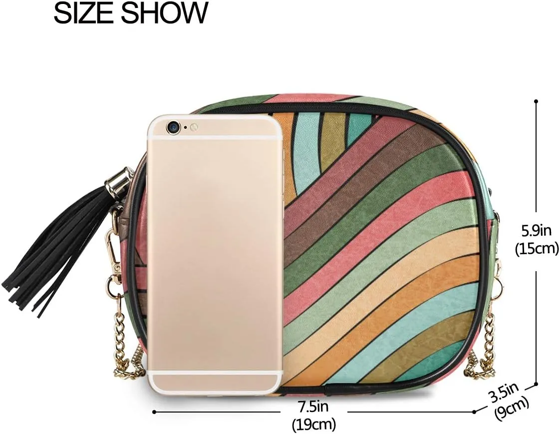 ALAZA Retro Muted Earth Tones Wavy Crossbody Bag with Adjustable Metal Chain Strap for Women Girl
