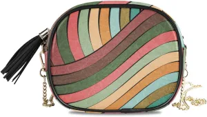 ALAZA Retro Muted Earth Tones Wavy Crossbody Bag with Adjustable Metal Chain Strap for Women Girl