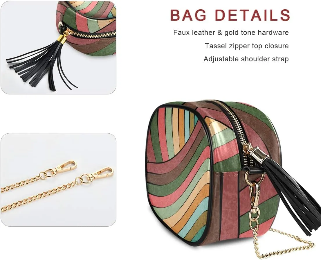 ALAZA Retro Muted Earth Tones Wavy Crossbody Bag with Adjustable Metal Chain Strap for Women Girl