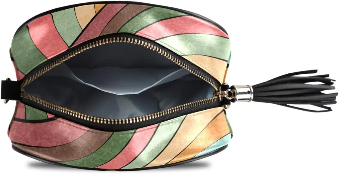 ALAZA Retro Muted Earth Tones Wavy Crossbody Bag with Adjustable Metal Chain Strap for Women Girl