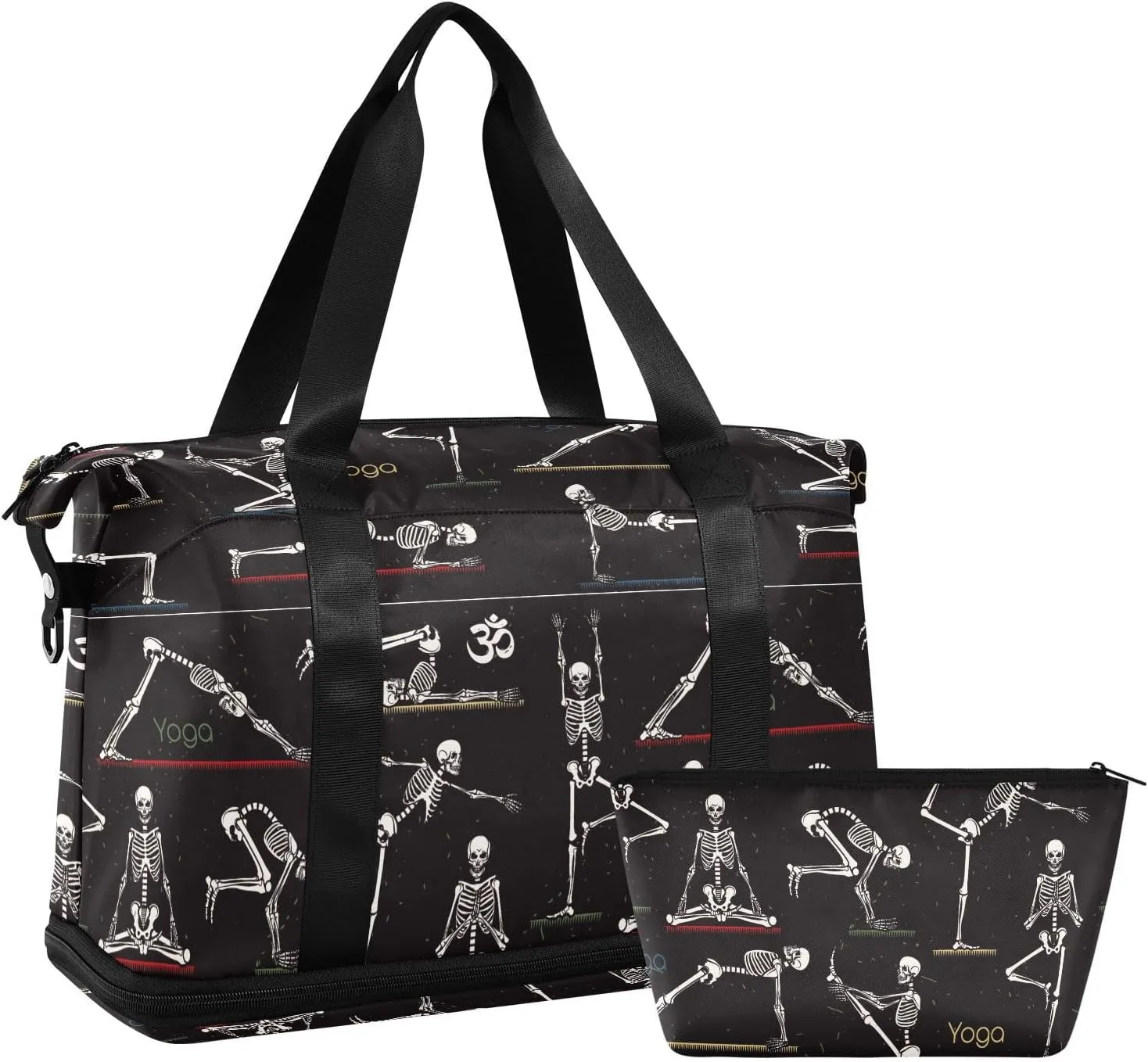 ALAZA Skeleton Poses Yoga Travel Duffel Bag for Women Men Sports Gym Bag with Shoe Compartment Tote Weekender Overnight Bag with Wet Pocket for Travel, Gym,Yoga,Swimming