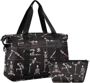 ALAZA Skeleton Poses Yoga Travel Duffel Bag for Women Men Sports Gym Bag with Shoe Compartment Tote Weekender Overnight Bag with Wet Pocket for Travel, Gym,Yoga,Swimming