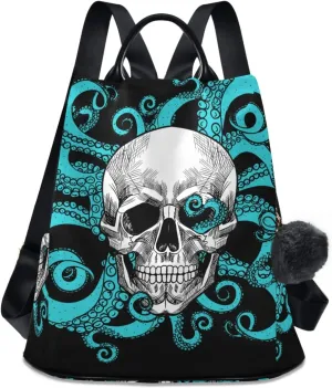 ALAZA Skull Tentacles Of Octopus Backpack Purse for Women Anti Theft Fashion Back Pack Shoulder Bag