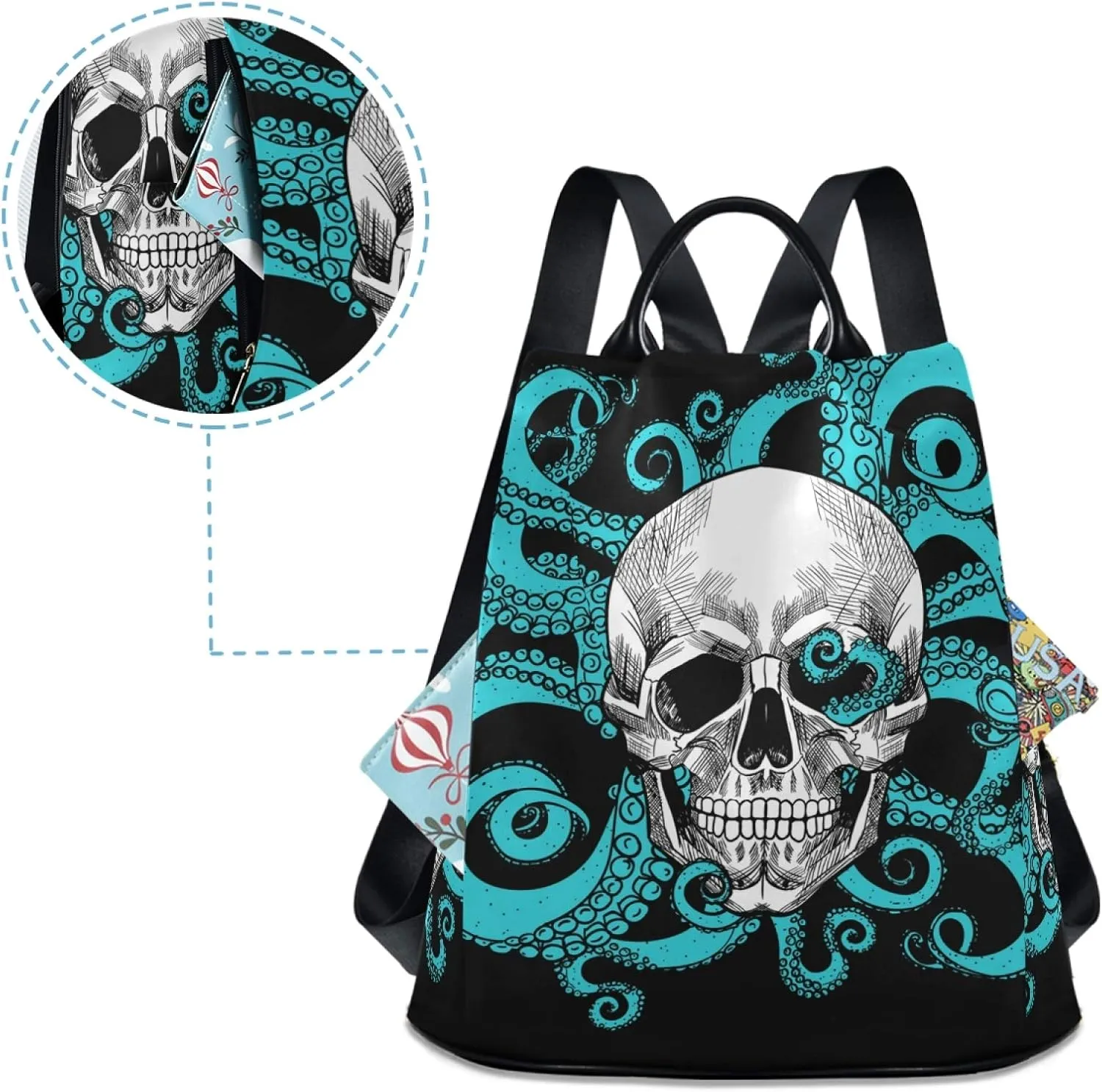 ALAZA Skull Tentacles Of Octopus Backpack Purse for Women Anti Theft Fashion Back Pack Shoulder Bag