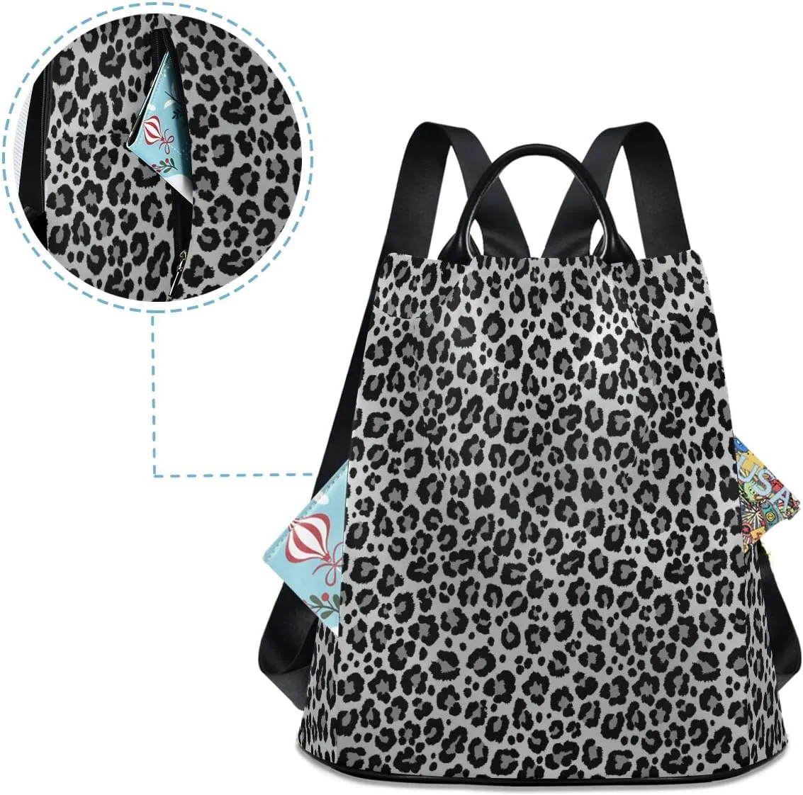 ALAZA Snow Leopard Print Gray Backpack Purse for Women Anti Theft Fashion Back Pack Shoulder Bag