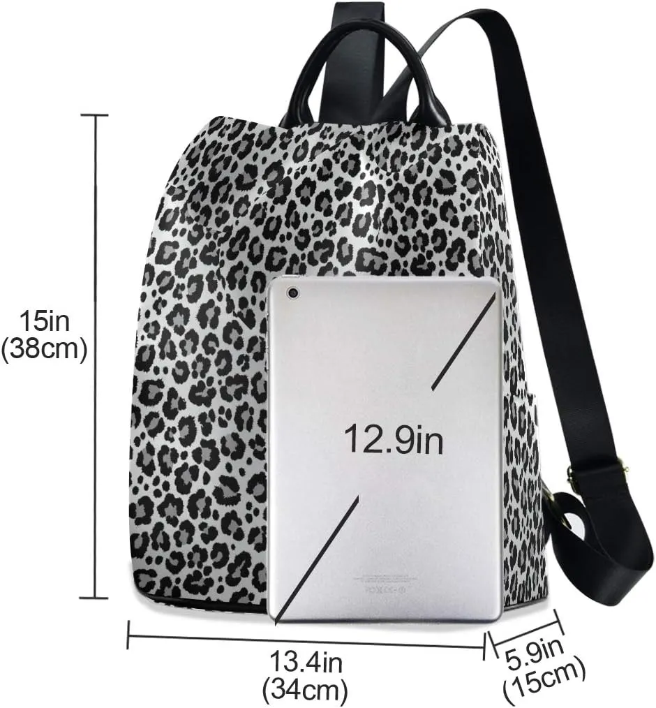ALAZA Snow Leopard Print Gray Backpack Purse for Women Anti Theft Fashion Back Pack Shoulder Bag