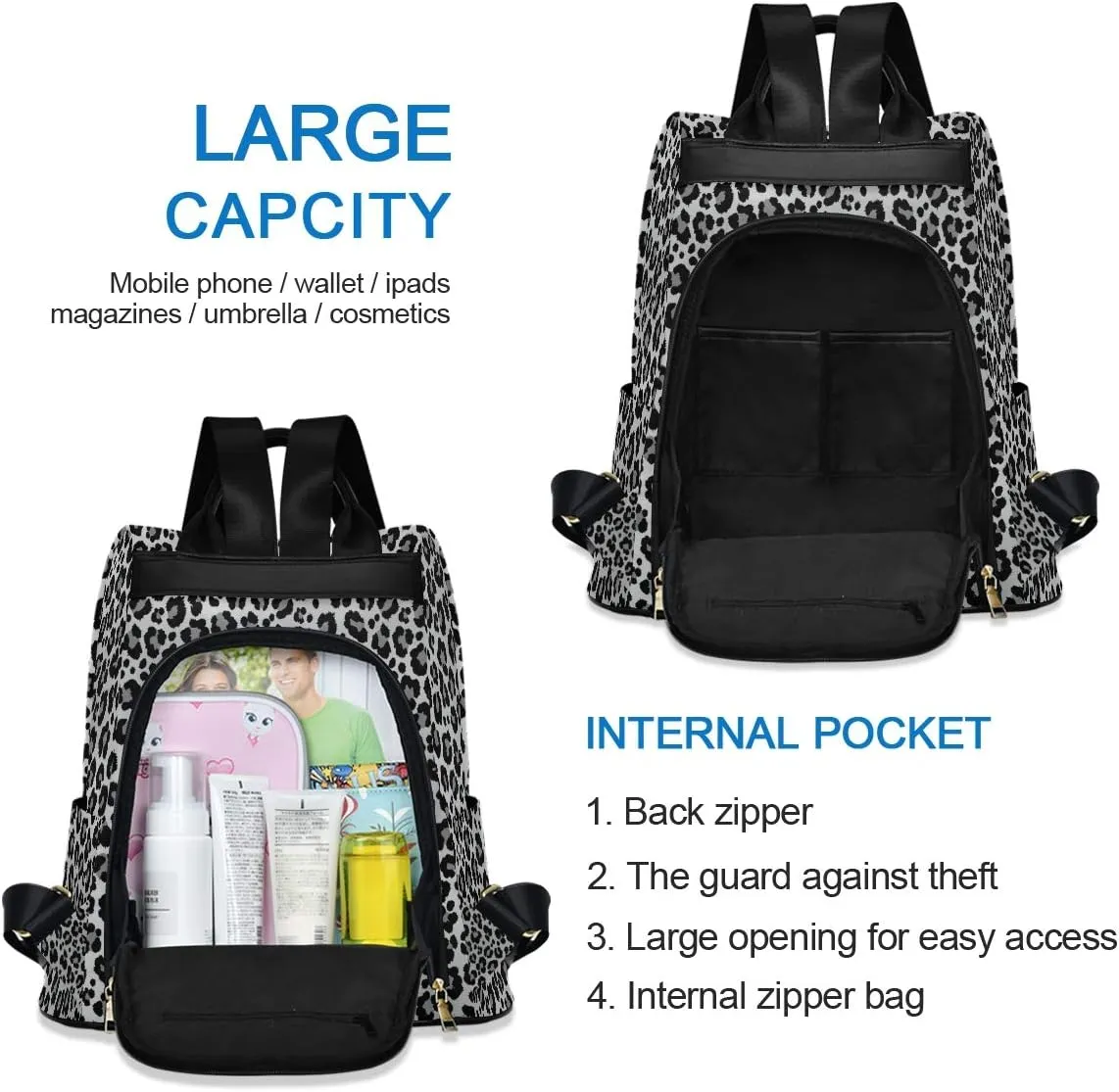 ALAZA Snow Leopard Print Gray Backpack Purse for Women Anti Theft Fashion Back Pack Shoulder Bag