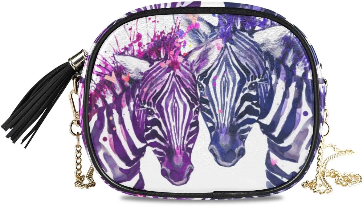 ALAZA Watercolor Zebra Shoulder Crossbody Bag With Metal Chain Strap for Women Girl