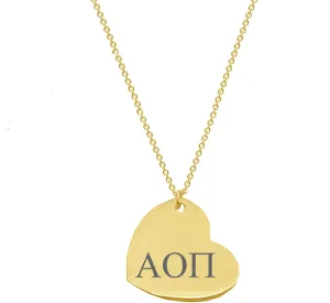 Alpha Omicron Pi,Alpha O, AOII, ΑΟΠ, Sorority Heart Necklace, Alpha Omicron Pi,Alpha O, AOII, ΑΟΠ, Sorority Greek Lavalier Drop Necklace Alpha Omicron Pi,Alpha O, AOII, ΑΟΠ, Gold Filled