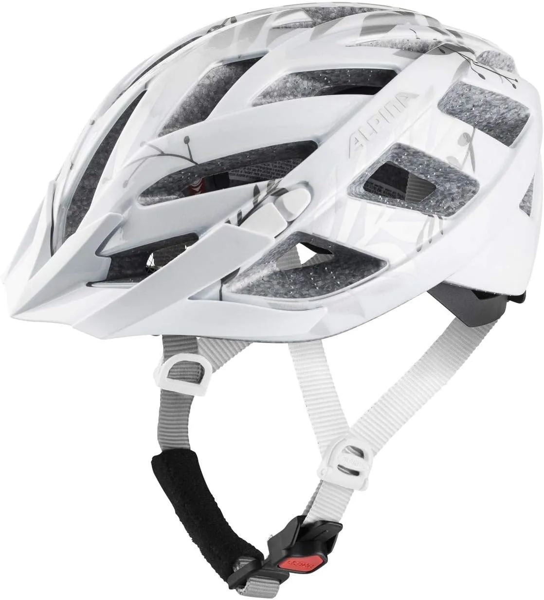 ALPINA PANOMA 2.0 - Optimally Adaptable, Ventilated City & Tours Bicycle Helmet with Fly Mesh and Retrofitted LED for Adults, White Silver Leaf, 52-57 cm
