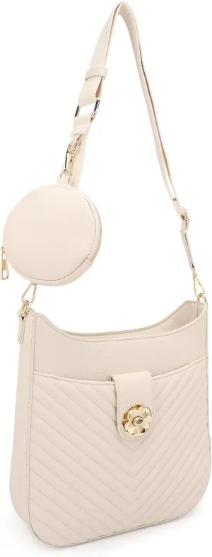 ALYSSA Quilted Crossbody Bag for Women Vegan Leather Hobo Handbag Wallet Set Shoulder Bag With Coin Purse Pouch
