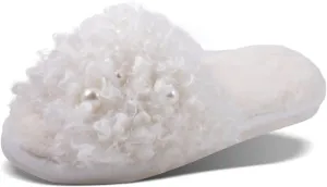 Amanda Blu CURLY PEARL SLIPPERS OPEN FRONT WHITE SIZE MEDIUM 8/9