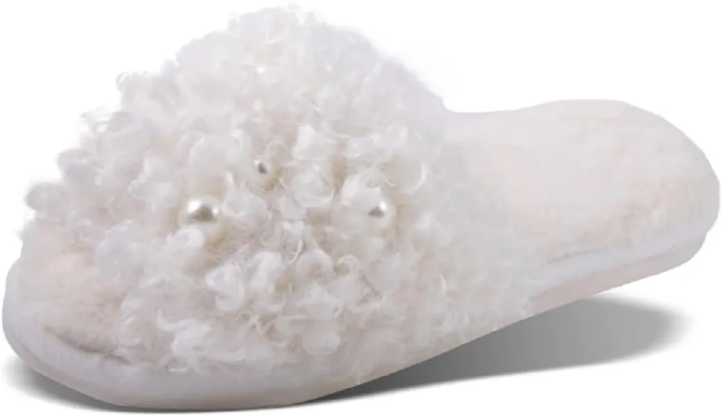 Amanda Blu CURLY PEARL SLIPPERS OPEN FRONT WHITE SIZE MEDIUM 8/9