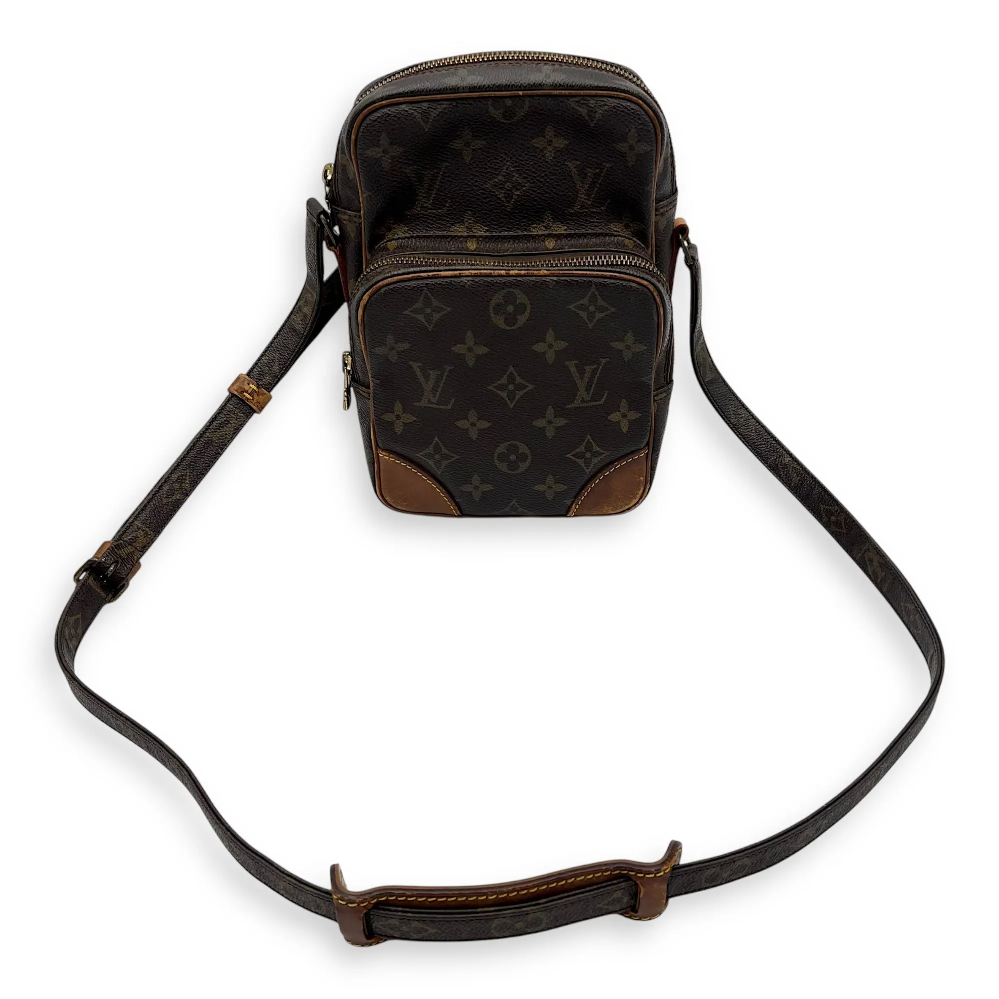 Amazon Crossbody Bag Brown in Monogram Coated Canvas, Gold hardware