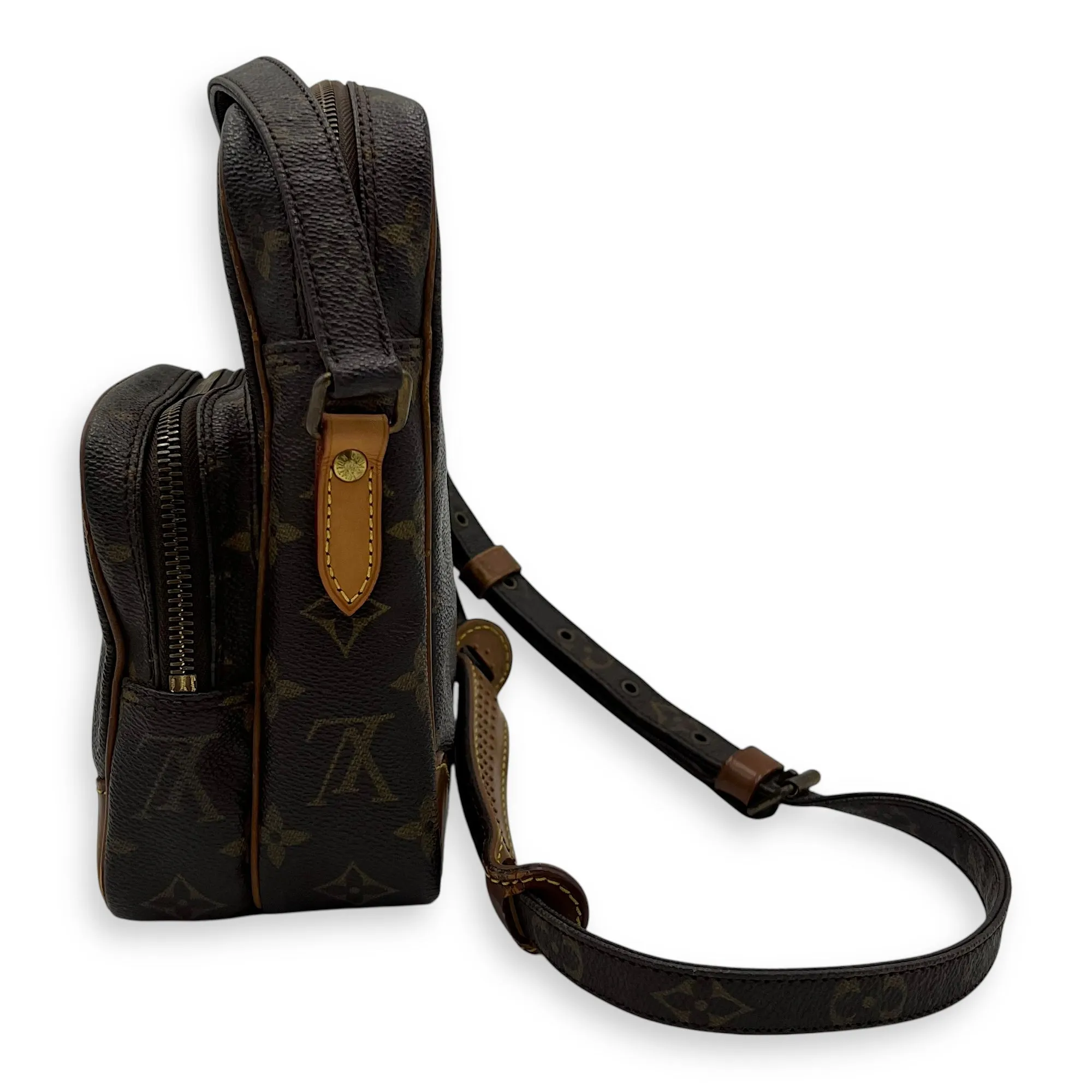 Amazon Crossbody Bag Brown in Monogram Coated Canvas, Gold hardware