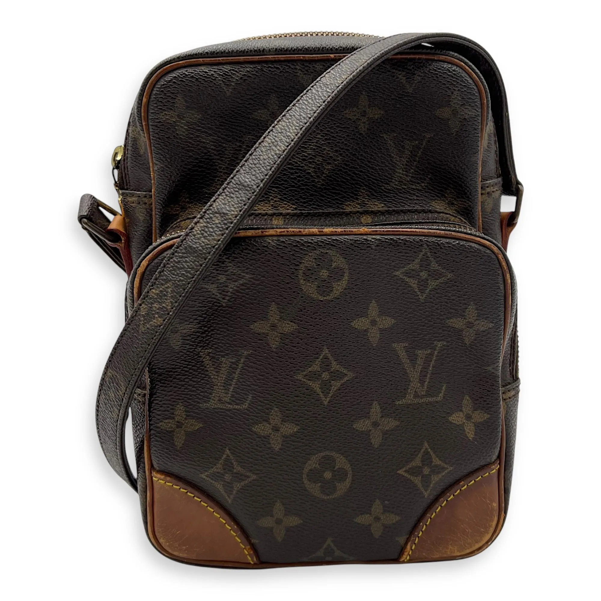 Amazon Crossbody Bag Brown in Monogram Coated Canvas, Gold hardware