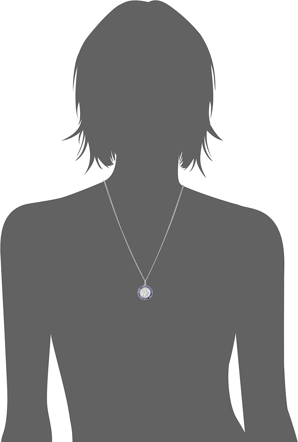 Amazon Essentials Sterling Silver Round Saint Christopher Medal Pendant Necklace with Blue Epoxy Edge and Rhodium Plated Stainless Steel Chain, (previously Amazon Collection)